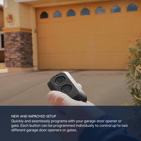 Chamberlain myQ 2-Button remote showing dual-button control for two openings