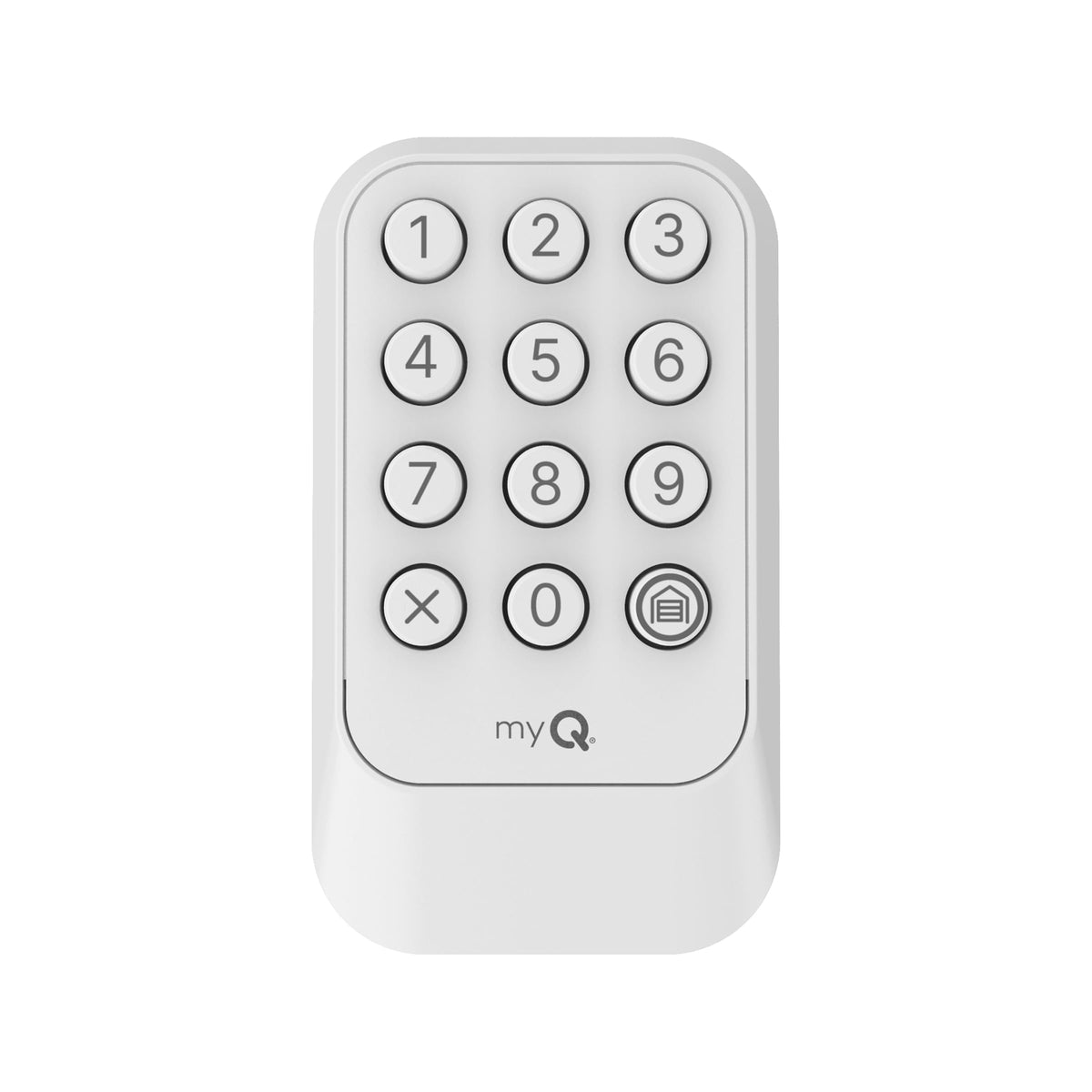 Chamberlain myQ keypad exterior front view shows weatherproof keyless entry on a garage wall.