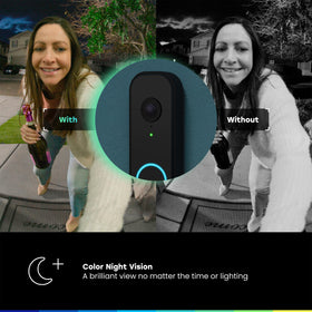 CHAMBERLAIN myQ Video Doorbell color night vision reveals colors in low light for recognition.