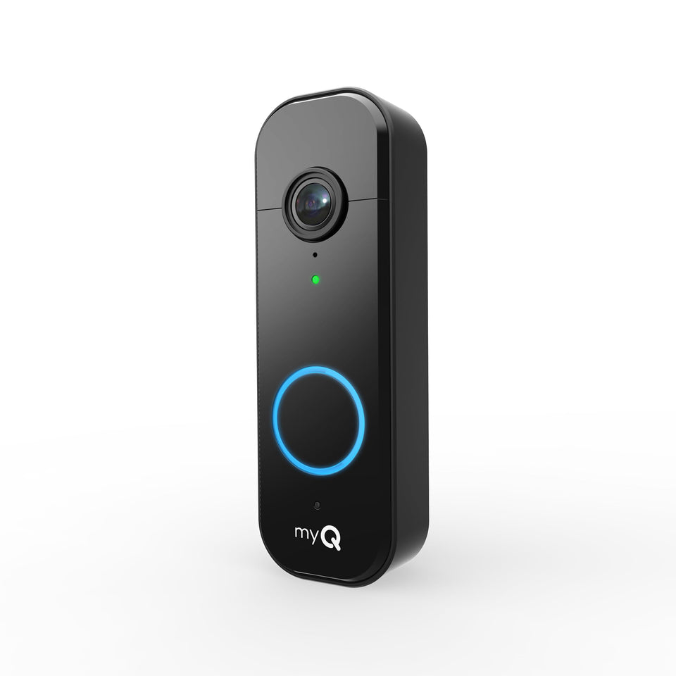 CHAMBERLAIN myQ Video Doorbell front view for easy doorstep monitoring and secure entry.