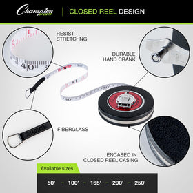 Champion Sports dual-sided feet and meters tape for flexible measurements