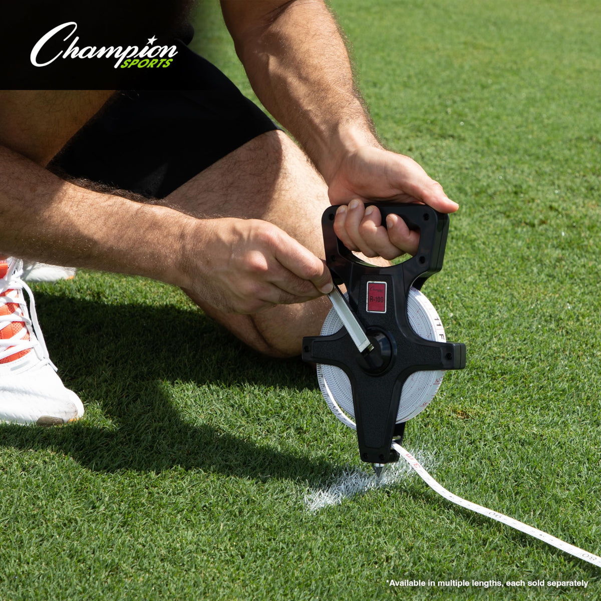 Durable crank shell protects the tape during transport and use.