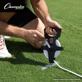 Durable crank shell protects the tape during transport and use.