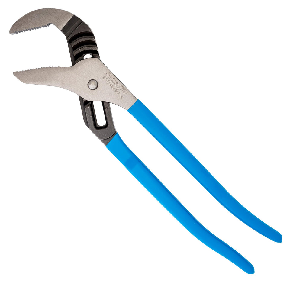 Channellock 16-inch tongue and groove pliers with laser teeth for a strong, durable grip.