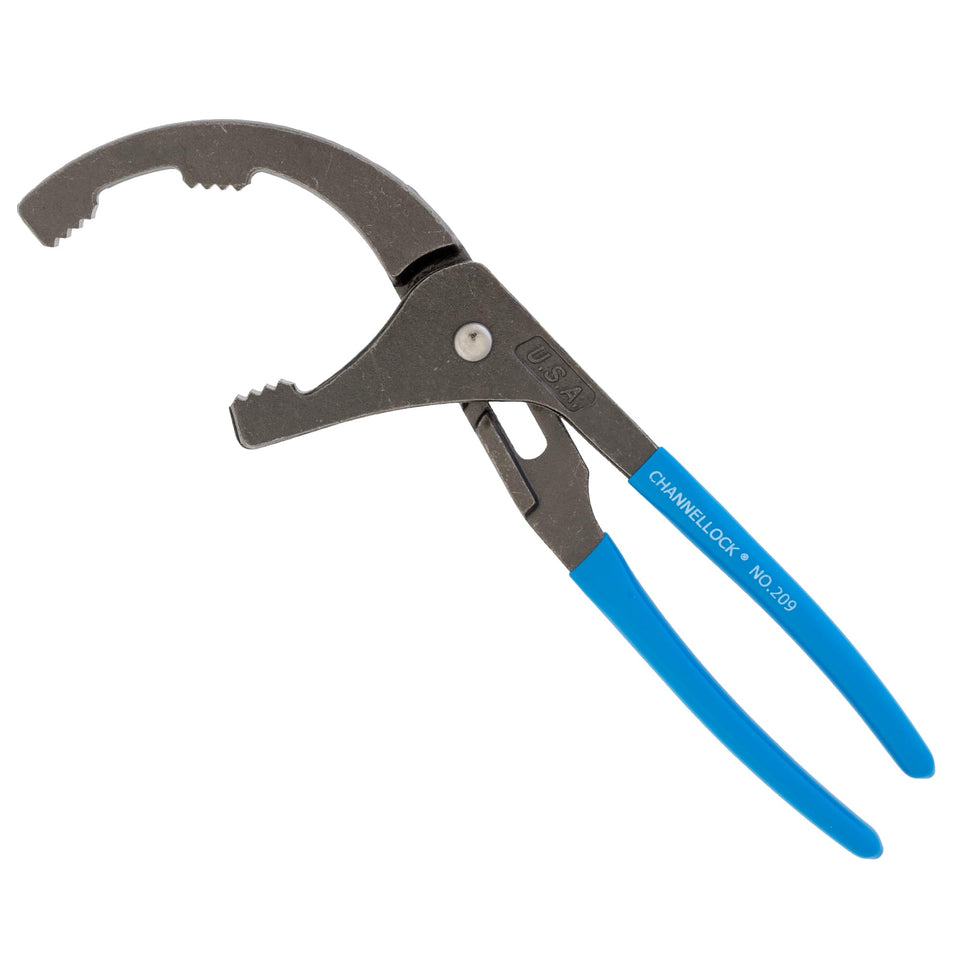 Channellock 209 oil filter plier front view with secure grip for stubborn filters