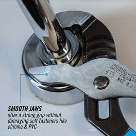 Channellock 415 right-angle teeth grip secures fasteners without slipping.