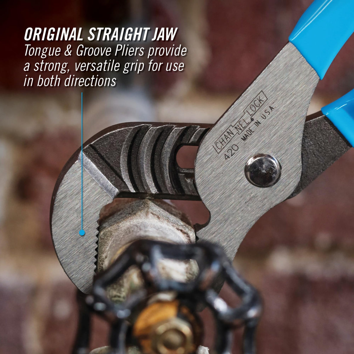 Channellock 420-1.5 inch closeup highlights durable Permalock fastener.