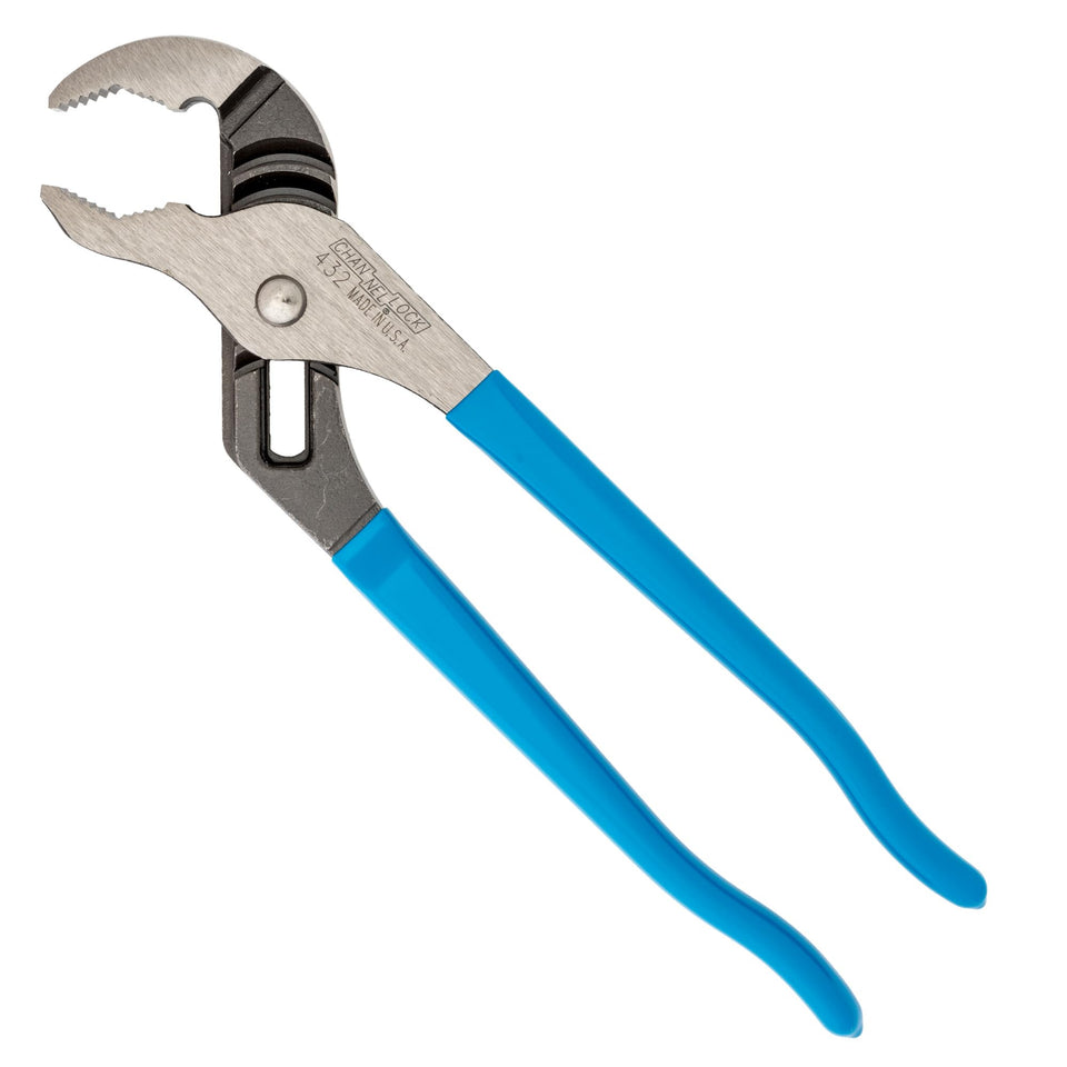 Channellock 432 tongue and groove pliers with polished finish offering versatile grip.