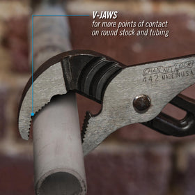 Channellock 442 seven-position jaw adjustment enables versatile clamping on various shapes.