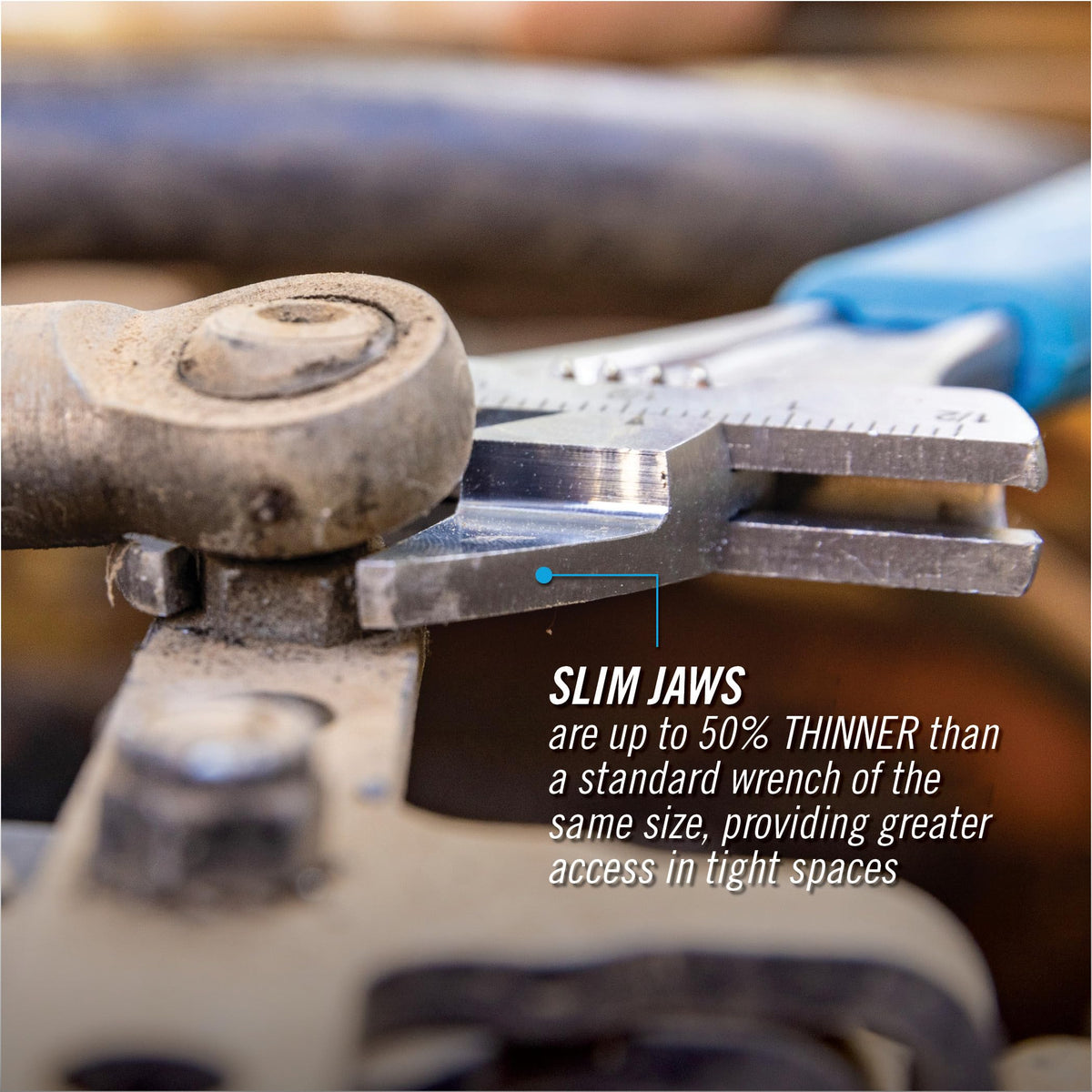 Channellock 6SWCB close-up jaw design highlights slim, accessible gripping for tight spaces.