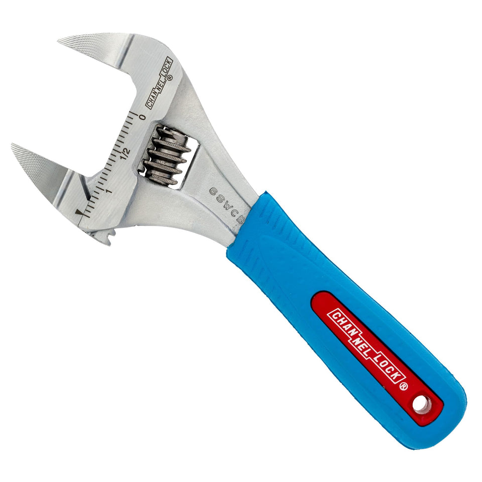 Channellock 6SWCB slim jaw wrench beside toolbox for versatile mechanical tasks.
