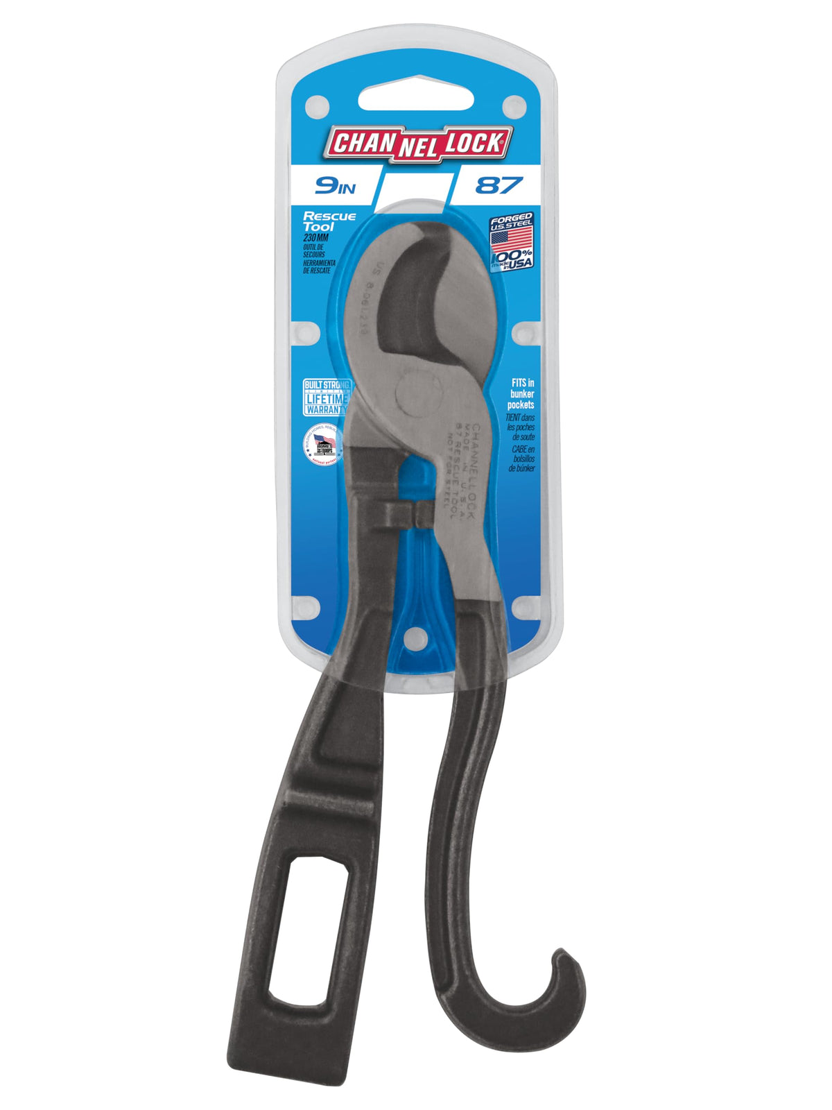 Channellock 87 Rescue Tool shows hardened steel edges for durability.