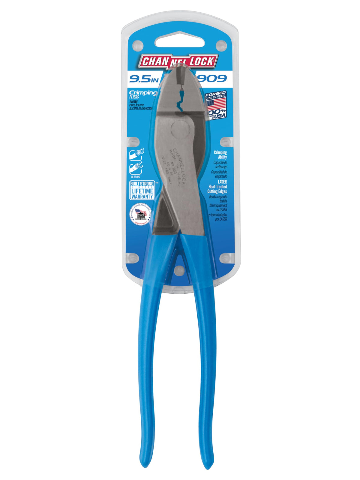 Channellock 909 blue grips provide comfortable handling.