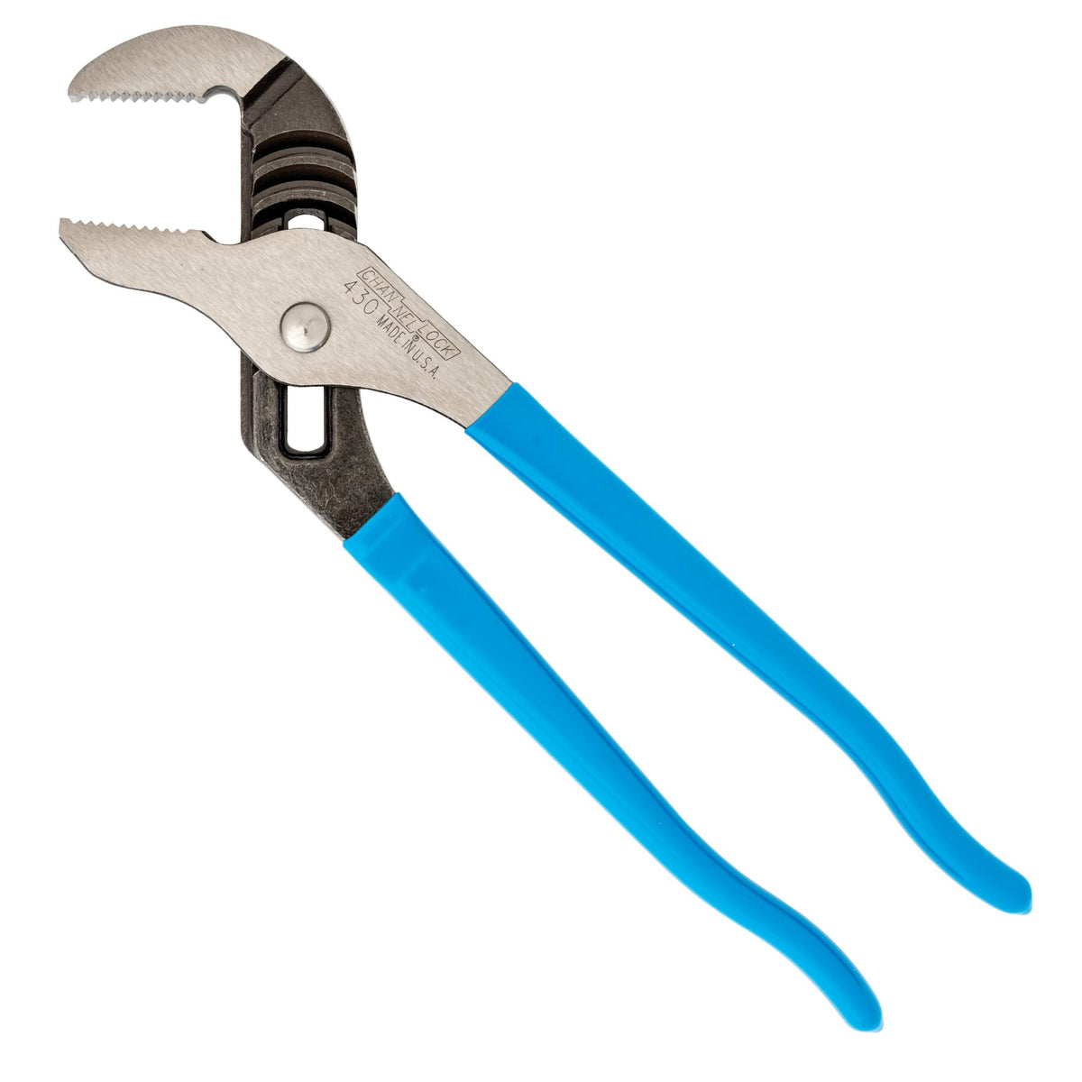 Channellock CHL430 front view showing versatile 10-inch straight jaw for plumbing and automotive tasks