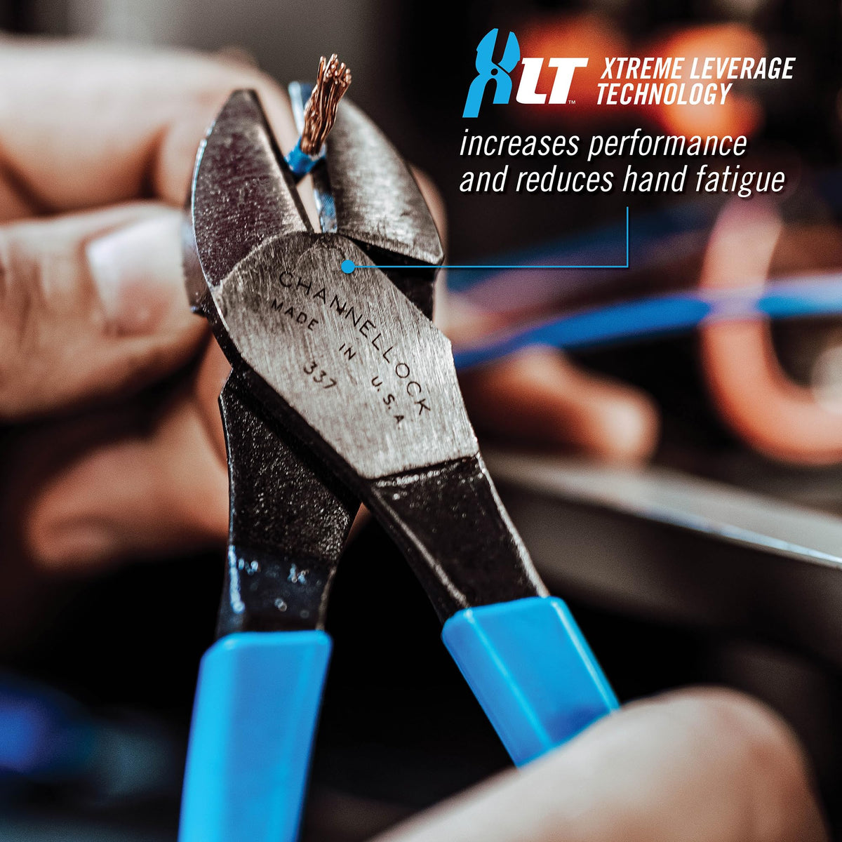 Ergonomic handle on Channellock 337 to reduce fatigue during use.