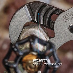 Channellock USA-made pliers emphasize reinforced edge for reduced breakage.