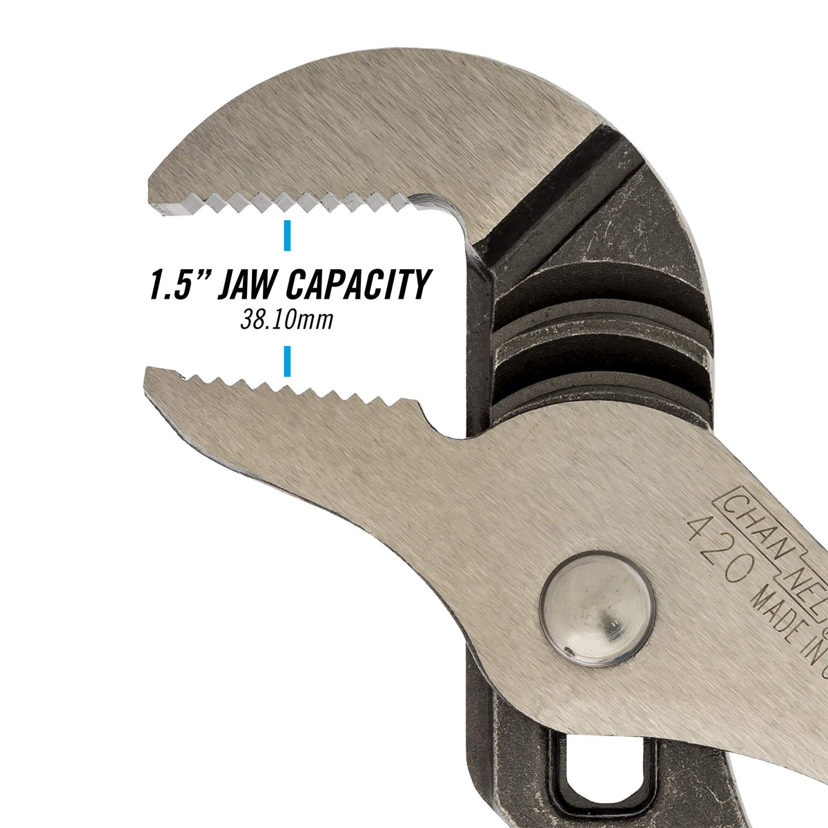 Channellock tongue and groove pliers locked for stable grip.
