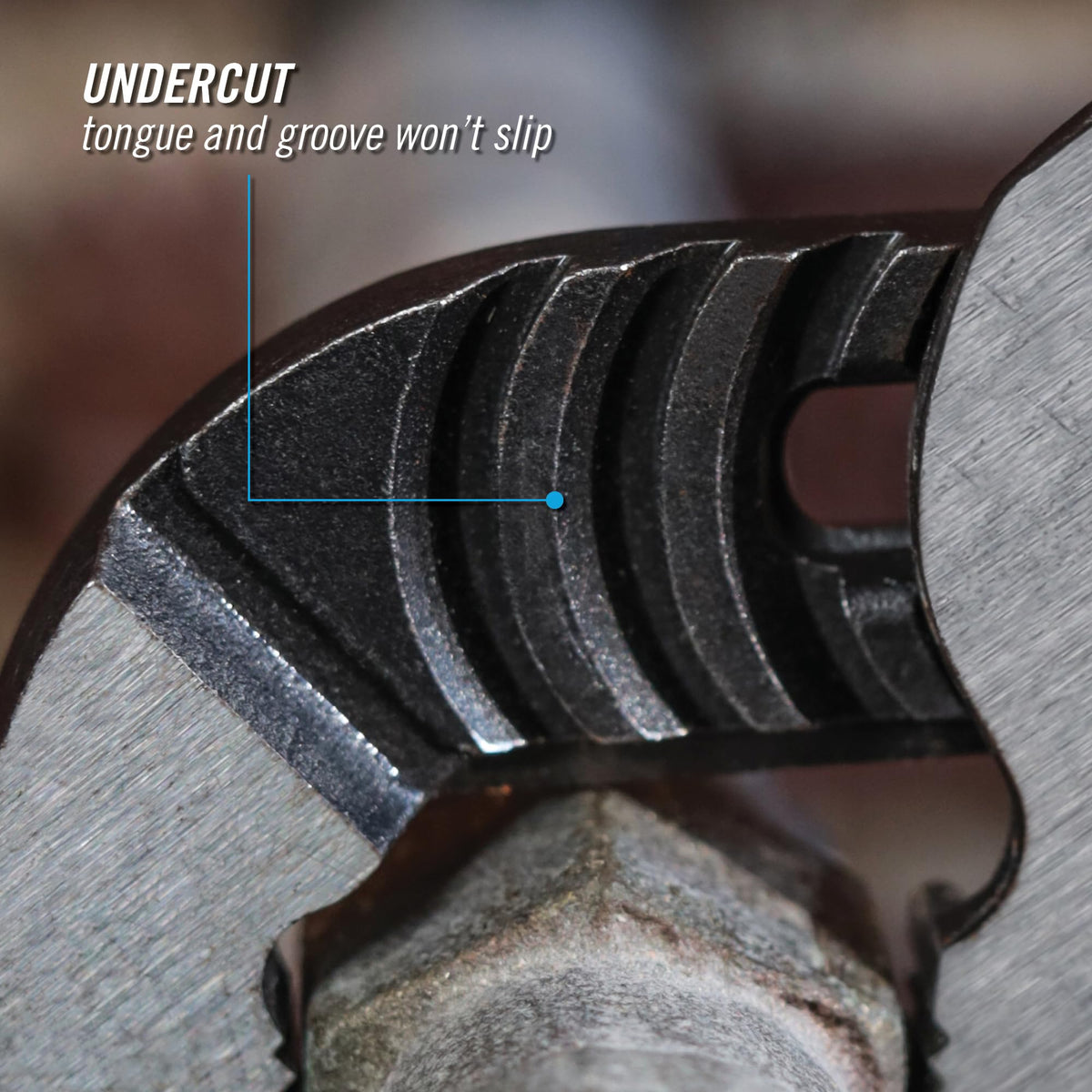 Channellock reinforced edge minimizes stress and wear on jaws.