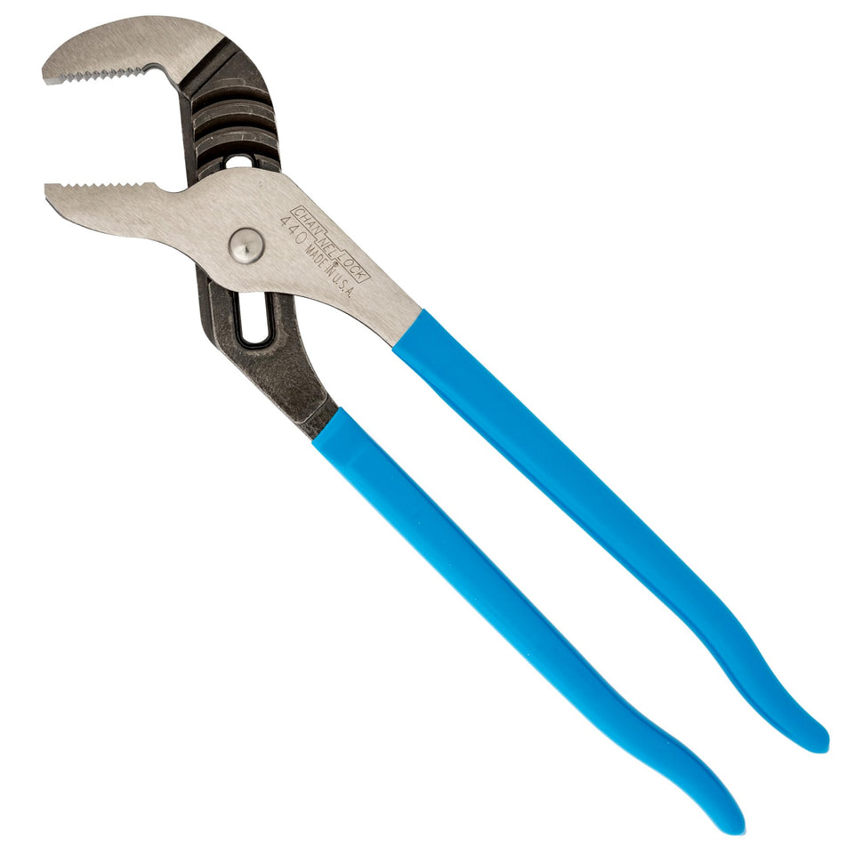 Channellock Tongue and Groove Plier 440 with straight jaw shows steady grip for tough tasks.