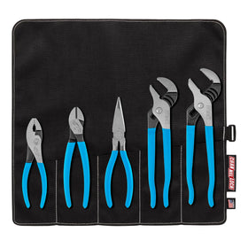 Channellock tool roll with 5-piece set, ideal for organized on-site work.