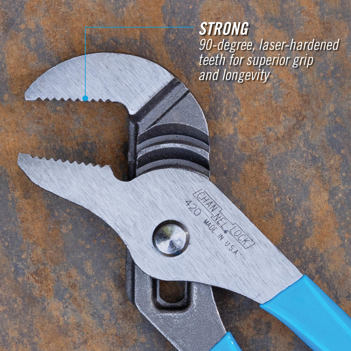 Channellock undercut tongue and groove design visible for strong bite.