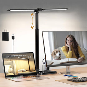 CHARYJOD desk lamp with dual swing arms extended for wide lighting coverage.