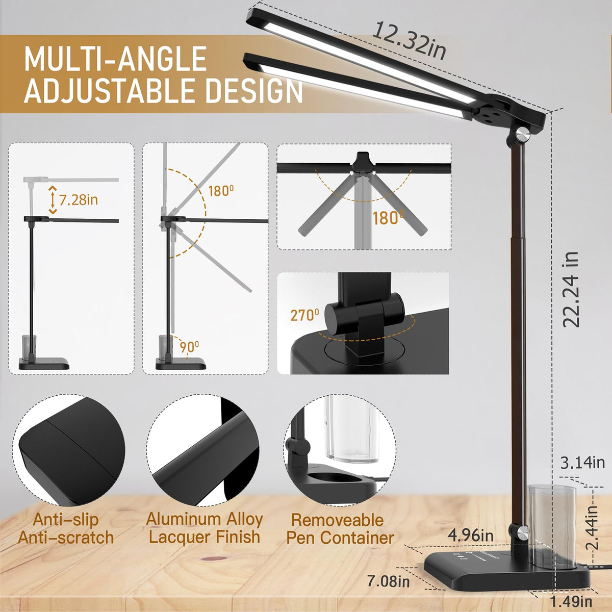 CHARYJOD lamp foldable design with a built-in pen container saves space.