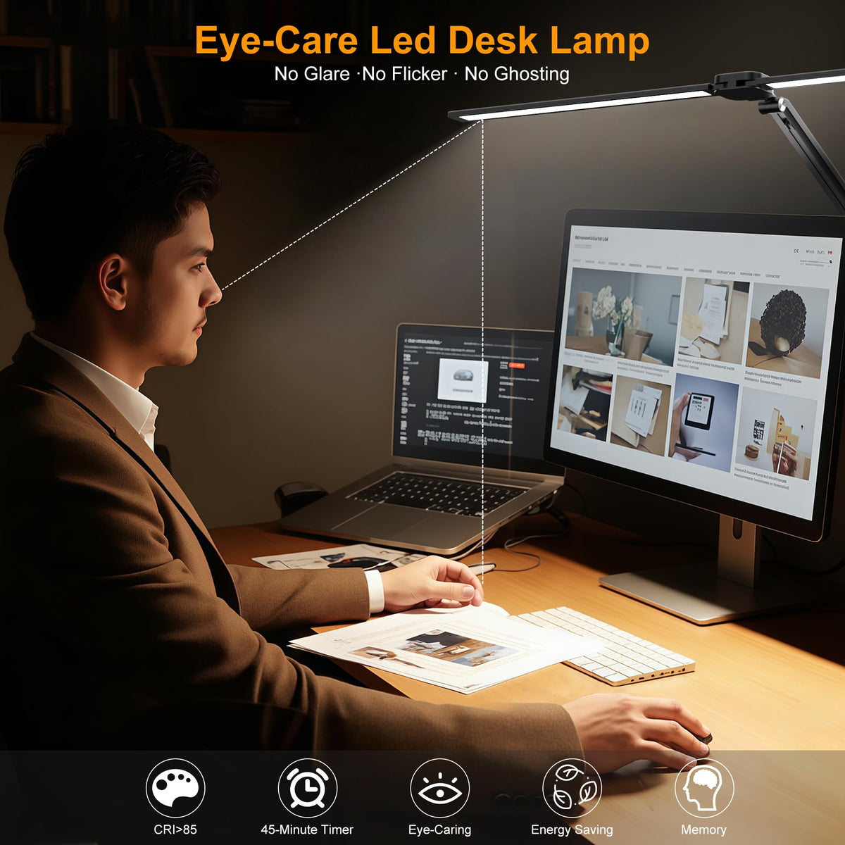 CHARYJOD lamp features 45-minute timer and memory for focused sessions.