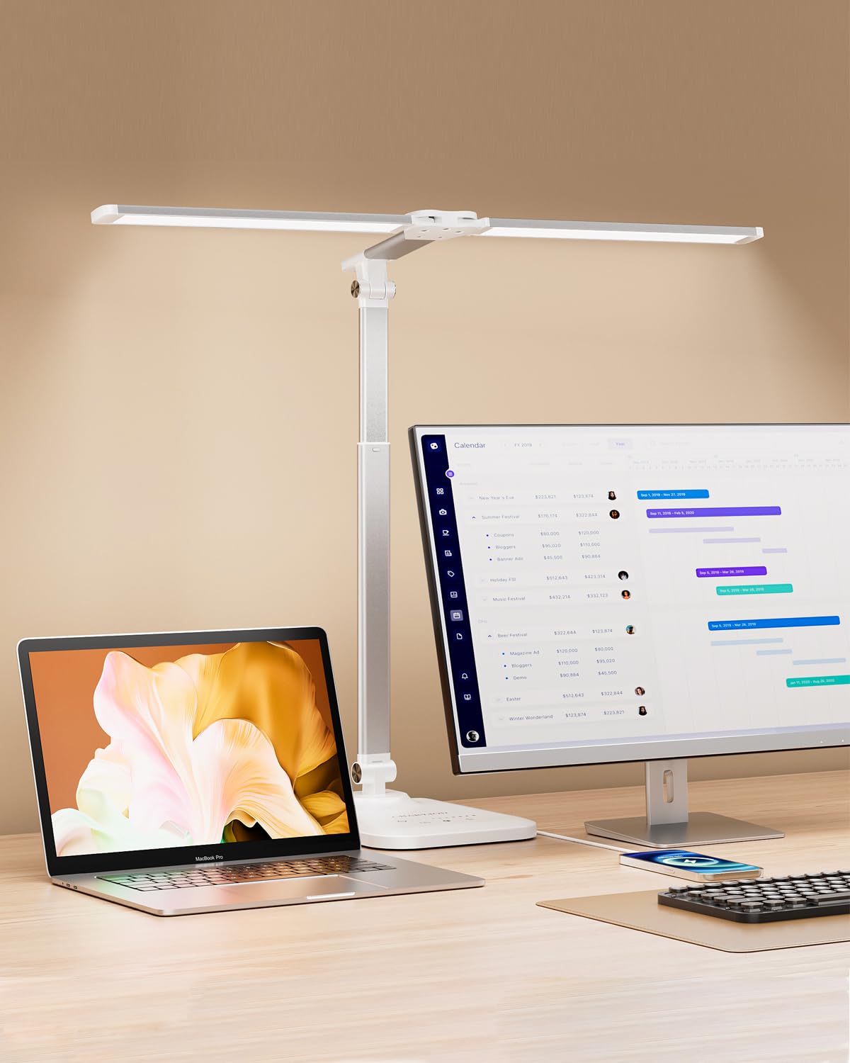 CHARYJOD LED desk lamp with height-adjustable design for precise desk lighting