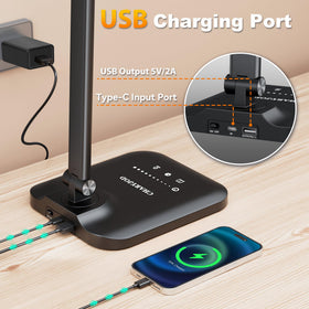 CHARYJOD desk lamp swivel arms provide broad lighting coverage for large desks.