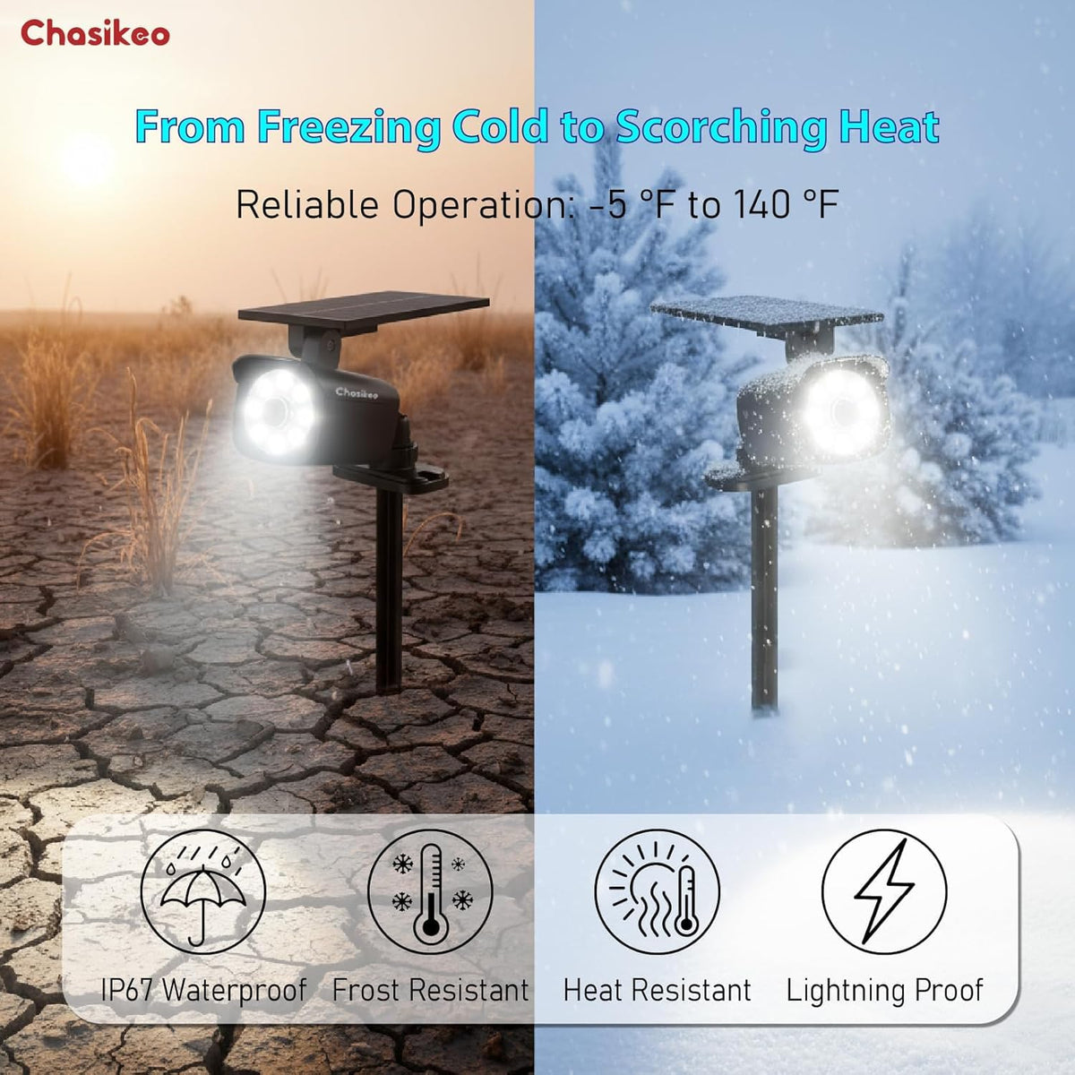 Chasikeo ground stake design lights pathways without wiring for flexible placement.