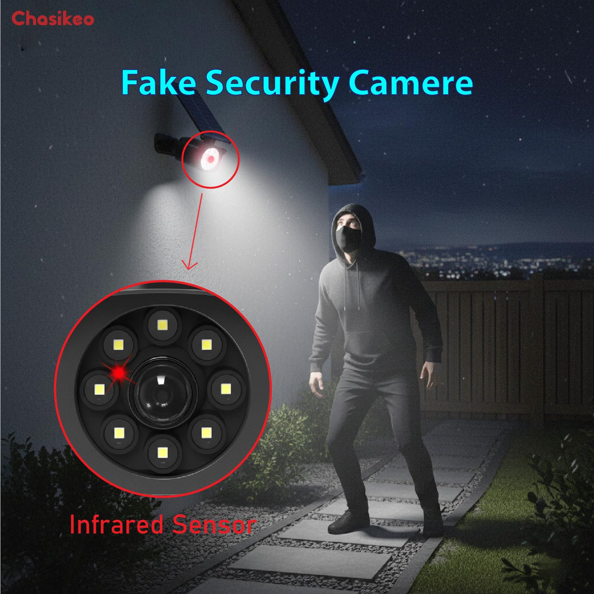 Chasikeo Solar Motion Light Outdoor with 360 degree rotatable head for precise lighting.