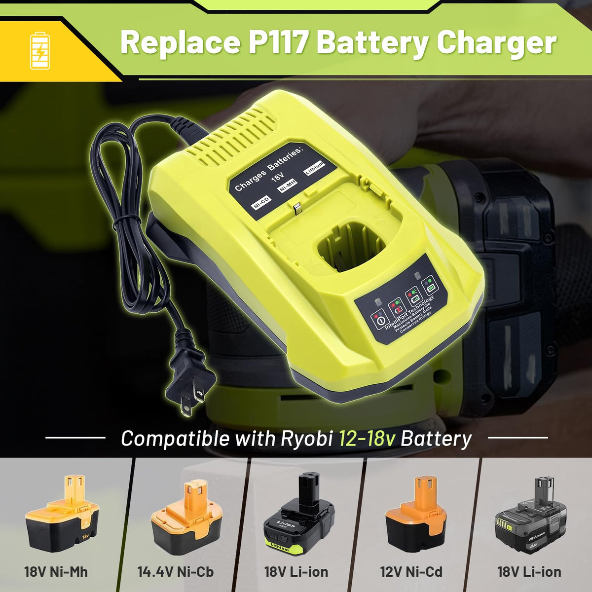 Cheerlark Ryobi 18V ONE+ charger dock for reliable recharging.