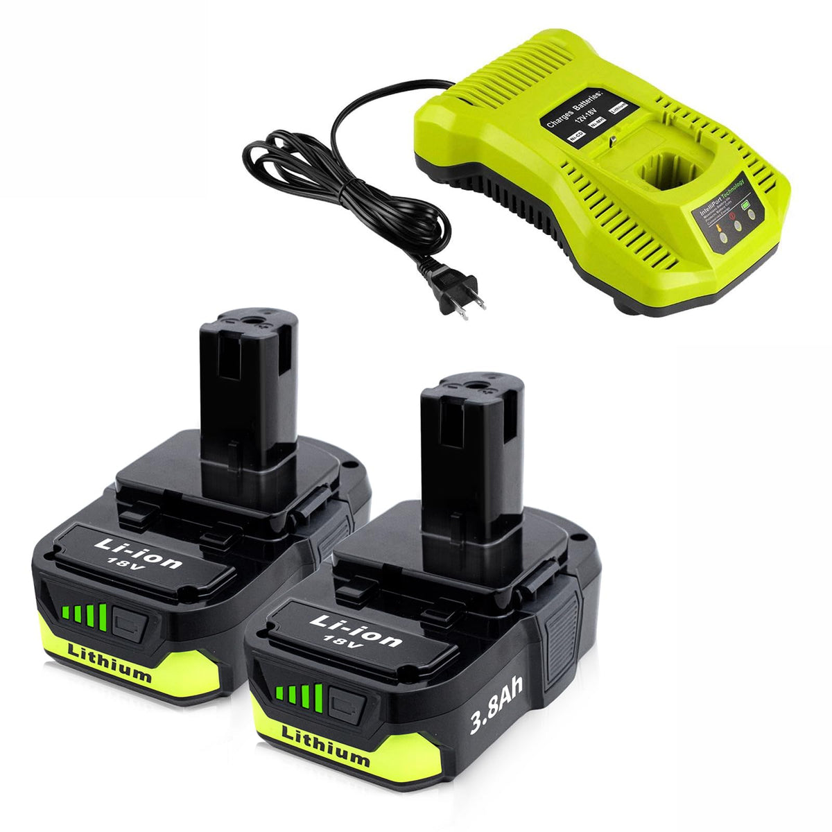 Cheerlark upgraded 3.8Ah P102 battery pack for Ryobi 18V ONE+ with extended runtime.