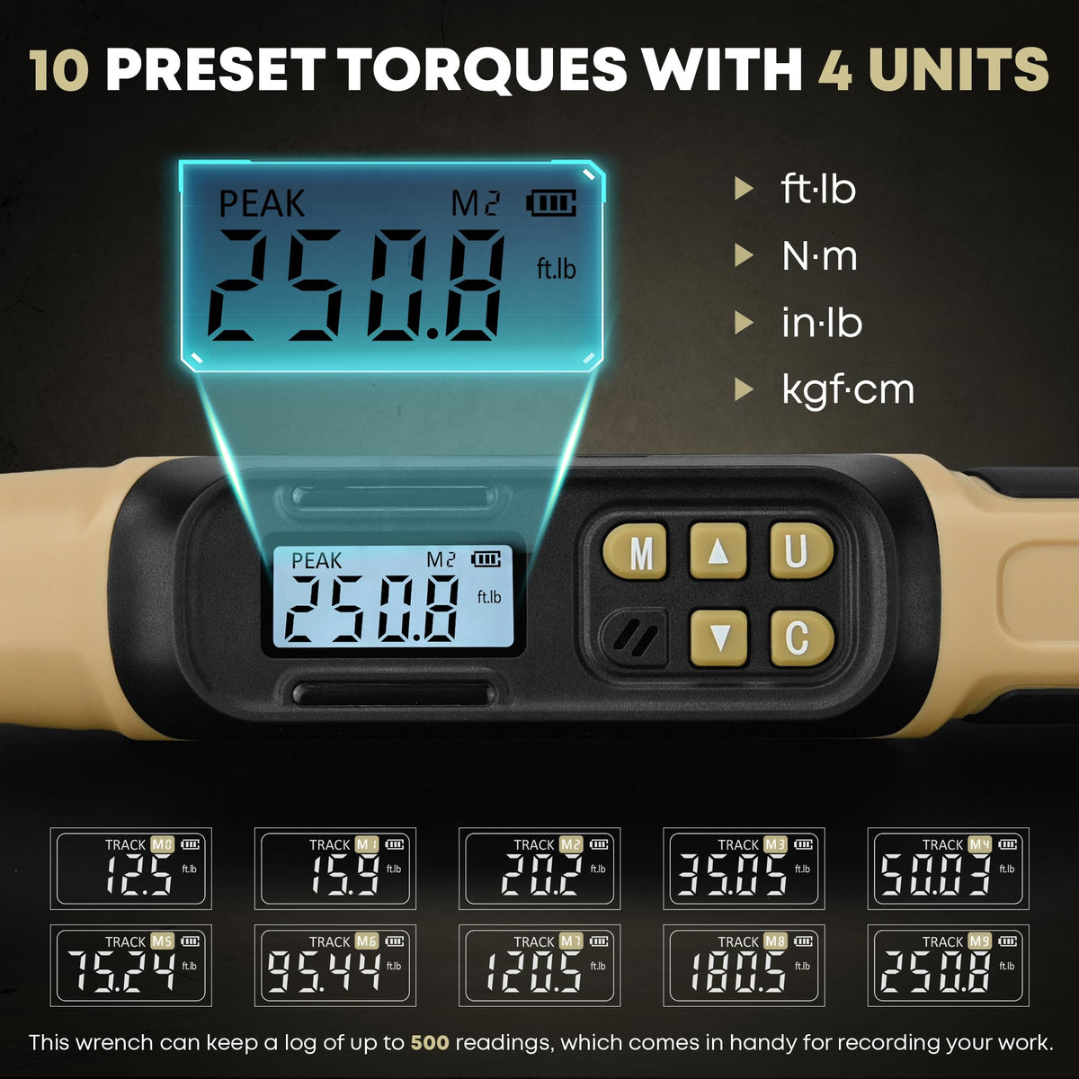 CHEERSONIC wrench storing torque presets and data for history review.