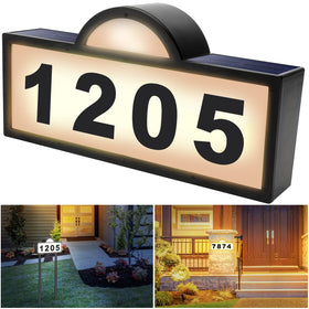 CHEGIF solar house number sign on wall with illuminated digits at night for clear visibility