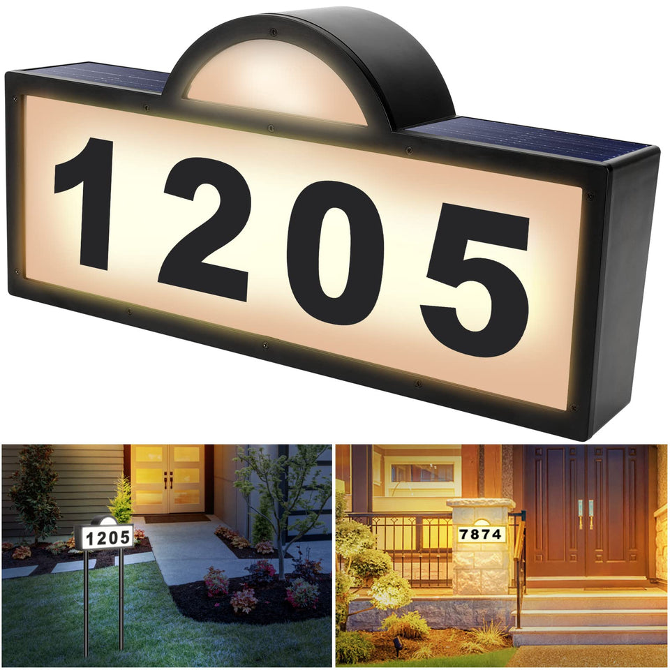 CHEGIF solar house number sign on wall with illuminated digits at night for clear visibility