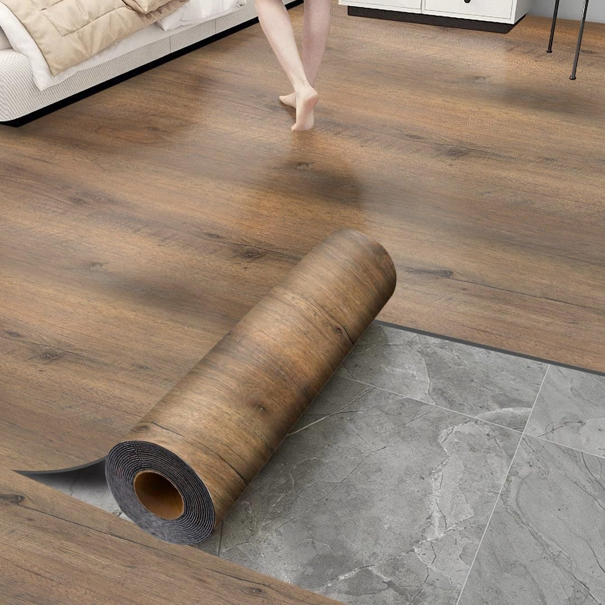 Chejiaye brown wood grain floor tile close-up showing realistic texture for living spaces