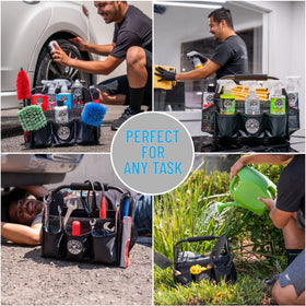 Chemical Guys cleaning caddy keeps wash soaps and towels neatly organized