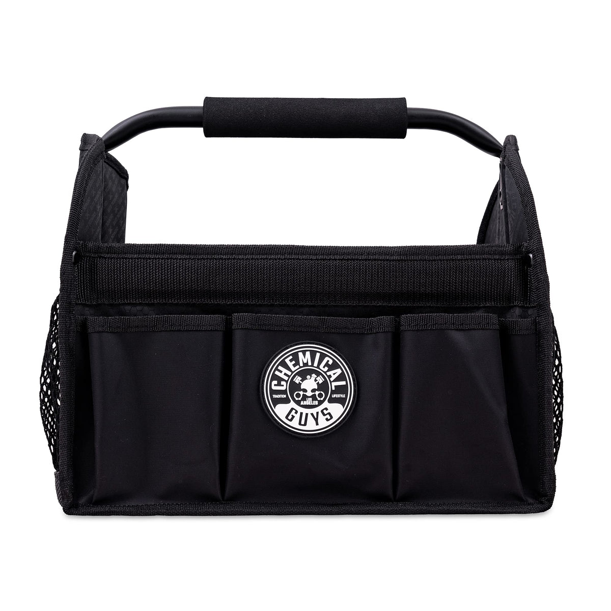 Chemical Guys Quick Load caddy with reinforced panels supports multiple bottles during detailing