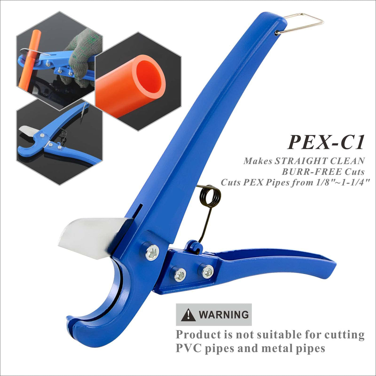 CHEN CHEN HAO PEX Cinch Tool features built-in pipe cutter for convenience.