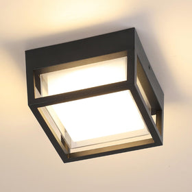 CHENS01 outdoor ceiling square light in black, front view, energy efficient 18W LED.