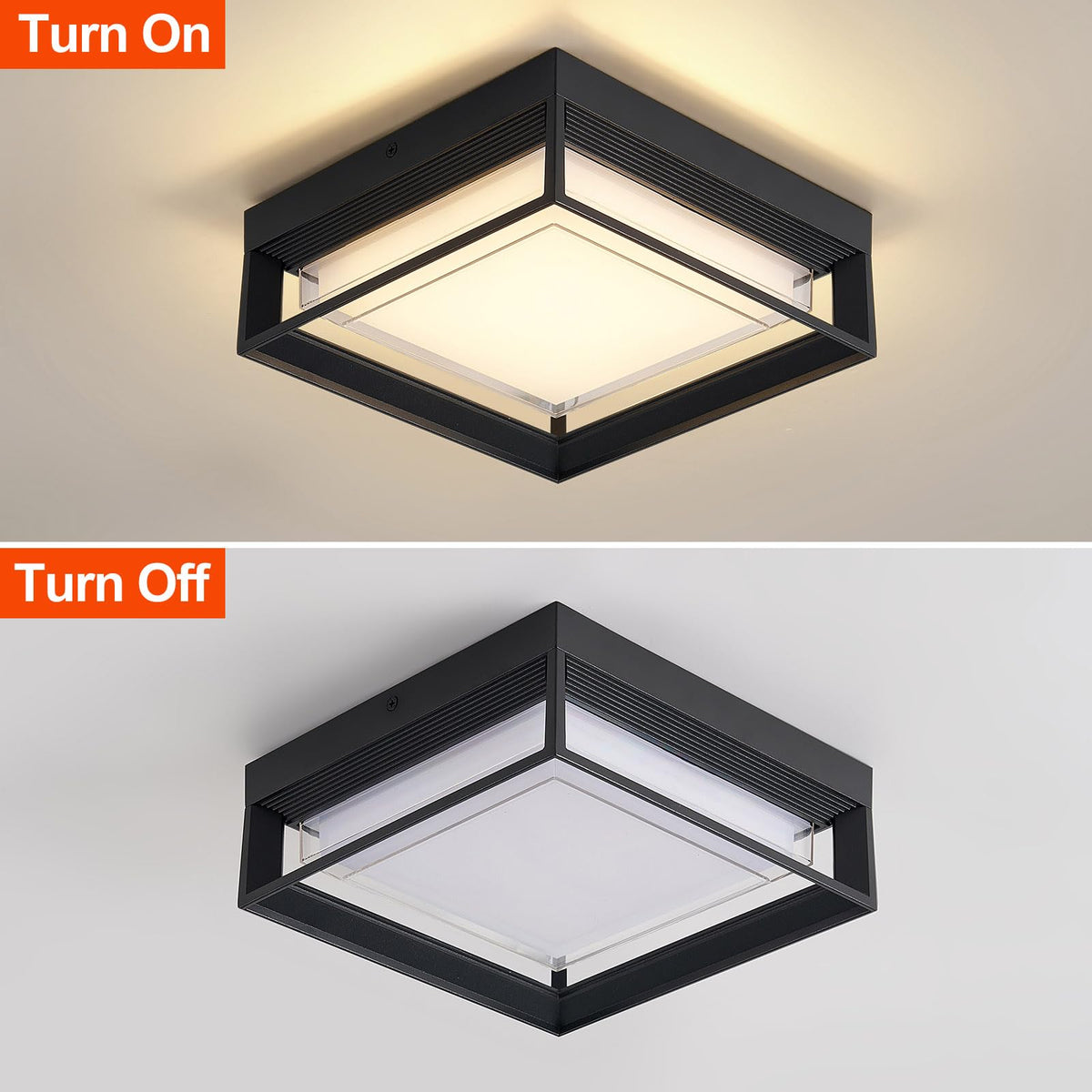 CHENS01 square flush mount outdoor LED ceiling light, compact 8.7 inch design for tight spaces