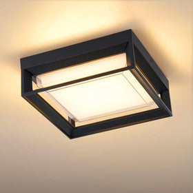 CHENS01 square flush mount outdoor LED ceiling light, front view, rust-resistant for coastal homes