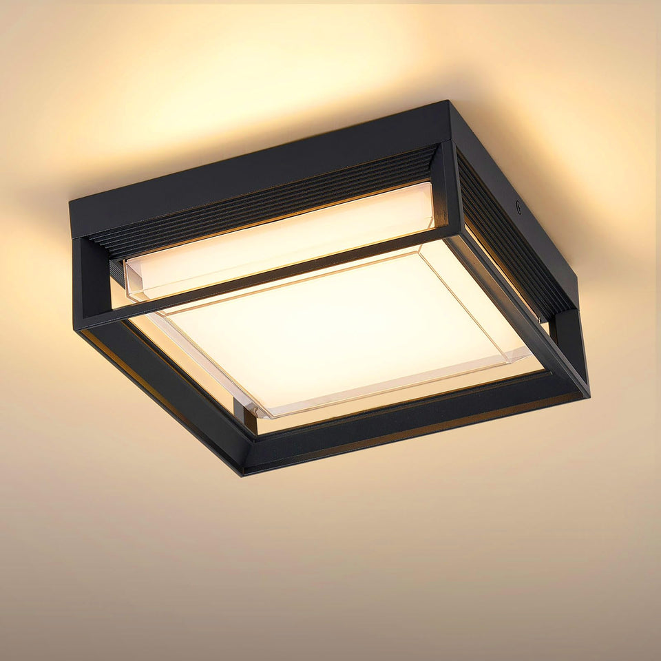 CHENS01 square flush mount outdoor LED ceiling light, front view, rust-resistant for coastal homes