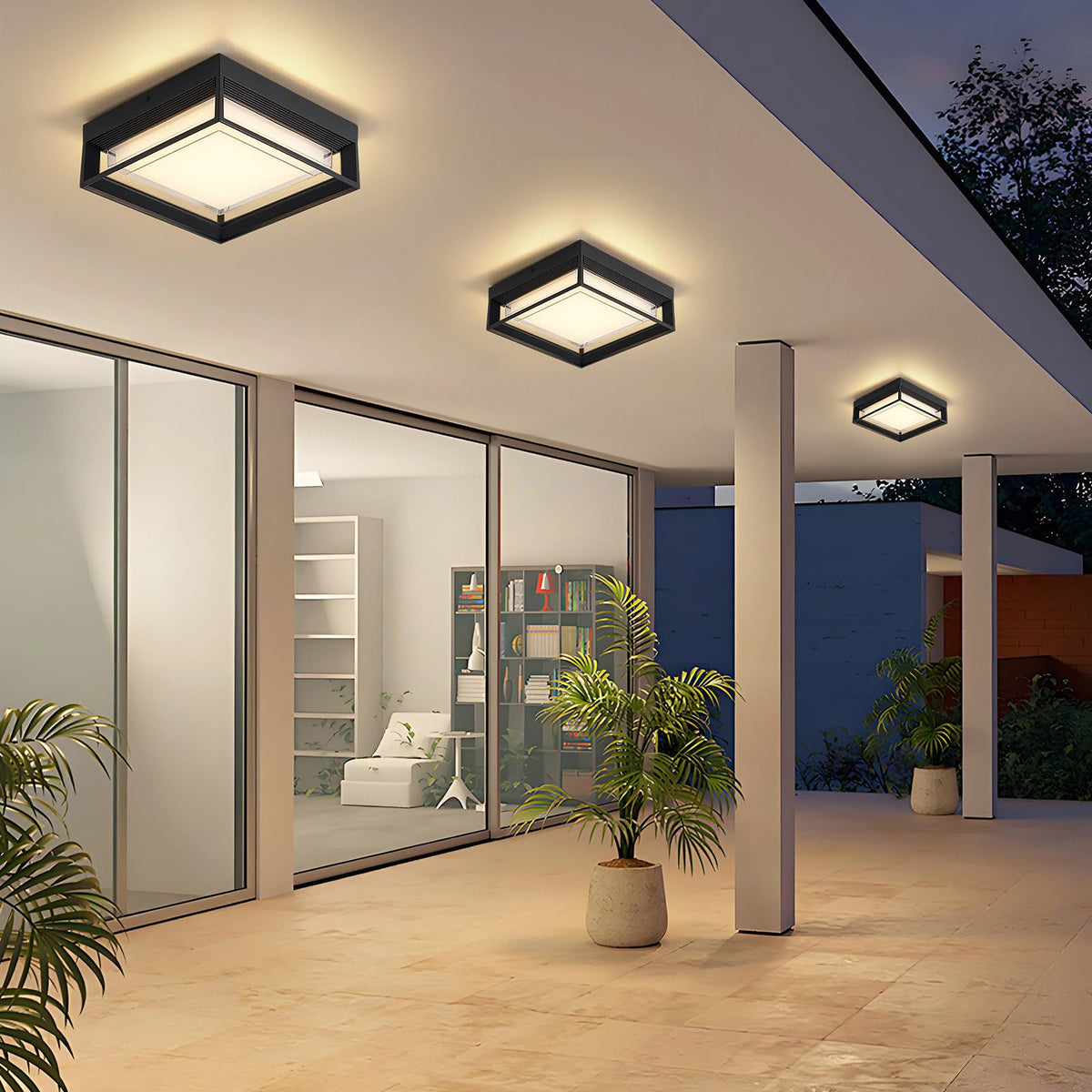 CHENS01 square flush mount outdoor LED ceiling light, installation kit included for quick setup