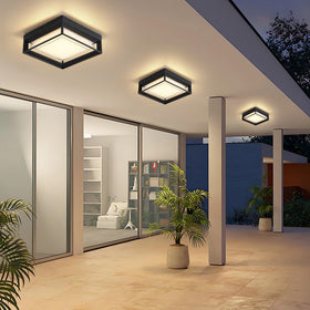CHENS01 square flush mount outdoor LED ceiling light, installation kit included for quick setup