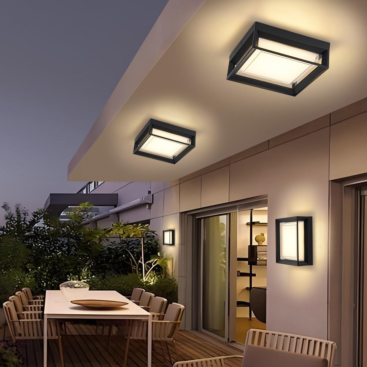 CHENS01 square flush mount outdoor LED ceiling light, wet-area ready for porches and patios