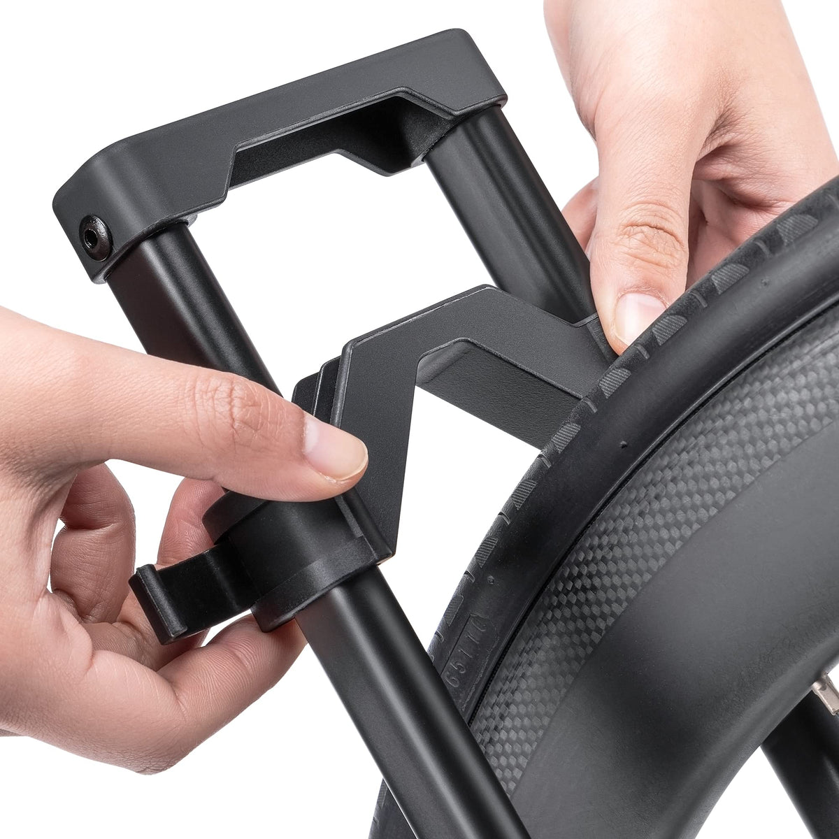 CHEPARK Bike Floor Stand side view highlights slim footprint.