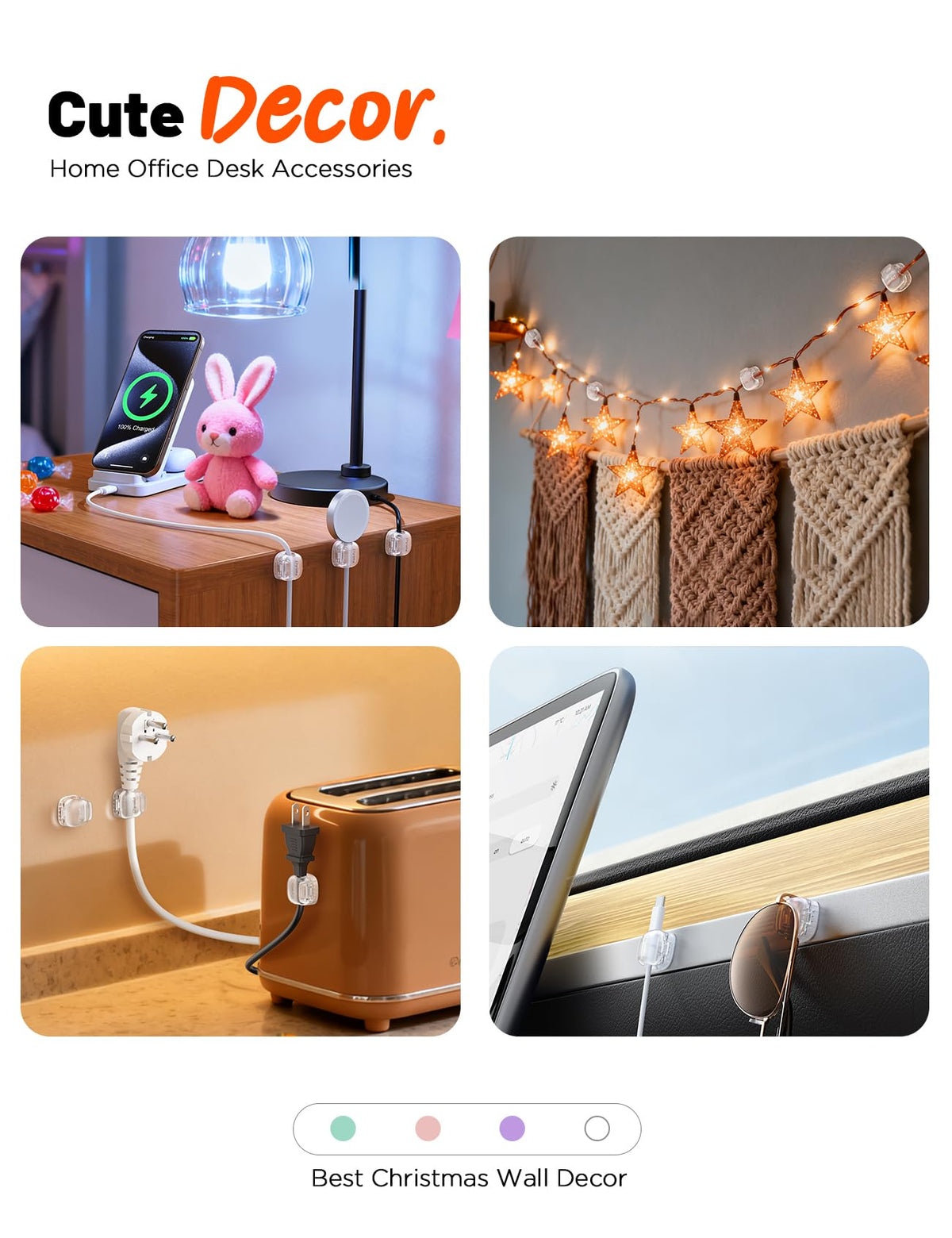 Chfeila cable clips organize nightstand and desk setups.